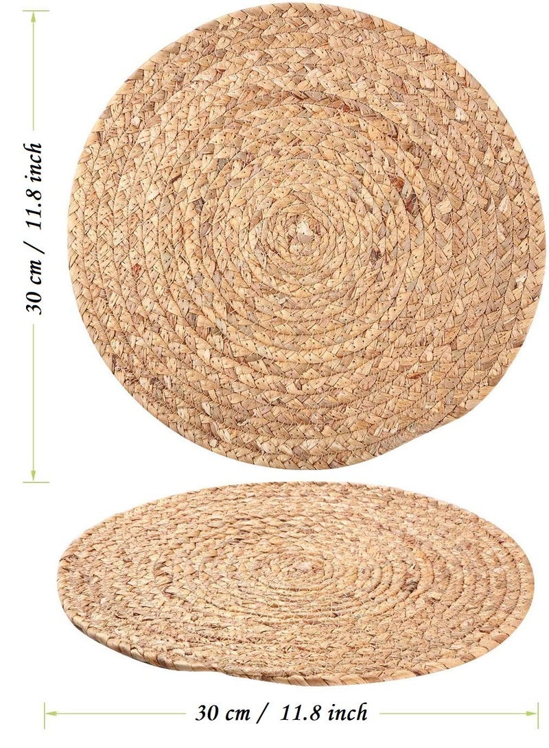 WENFOME Round Woven Placemats, 11.8inch Natural Wicker Placemats, Set of 4 Water Hyacinth Straw Braided Tablemats, Rattan Tablemats Rustic Chargers Weave Placemats for Dining Table - Image 2